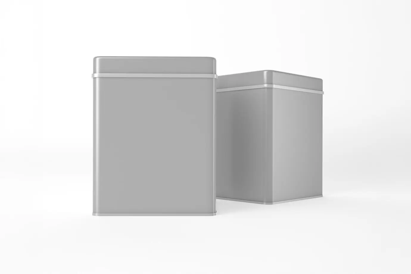 Studioaufnahme von zwei silbernen Metalldosen